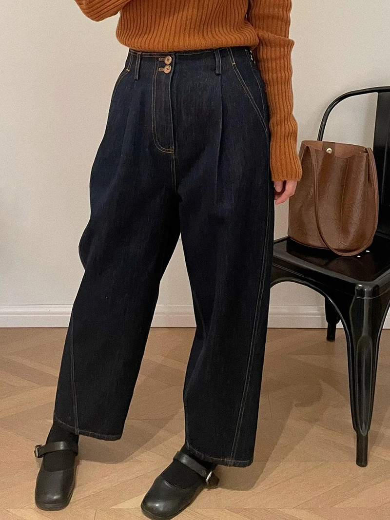 

High Waist Straight Leg Jeans Women's Winter Thiened Fce Slimming Pants Long Zipper Closure Blue Denim Women's Faion