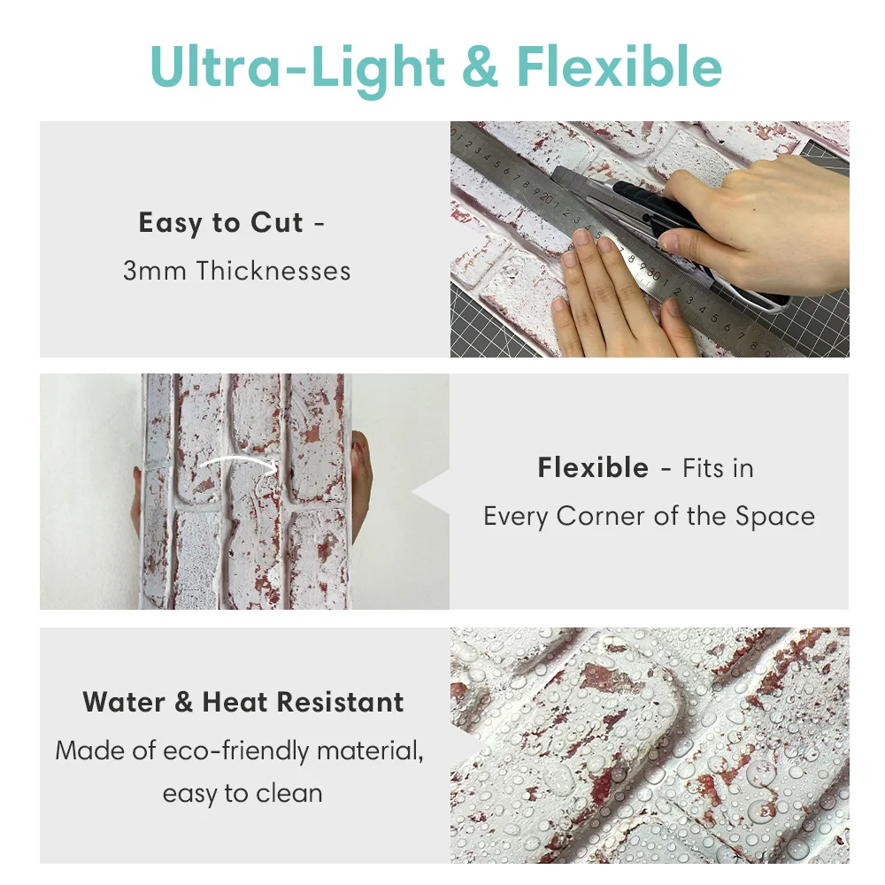 1/10 قطعة ثلاثية الأبعاد قشر وعصا لوحة الحائط البلاط ، بلاط الطوب ملصقات الحائط ، ملصق لاصق المطبخ ، باكسبلاش لغرفة نوم المطبخ #5