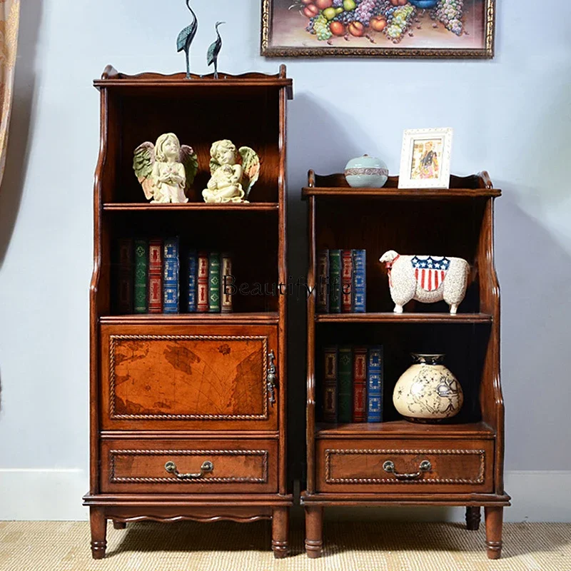 

ls 42American bookcase solid wood European small apartment storage cabinet living room retro floor rack