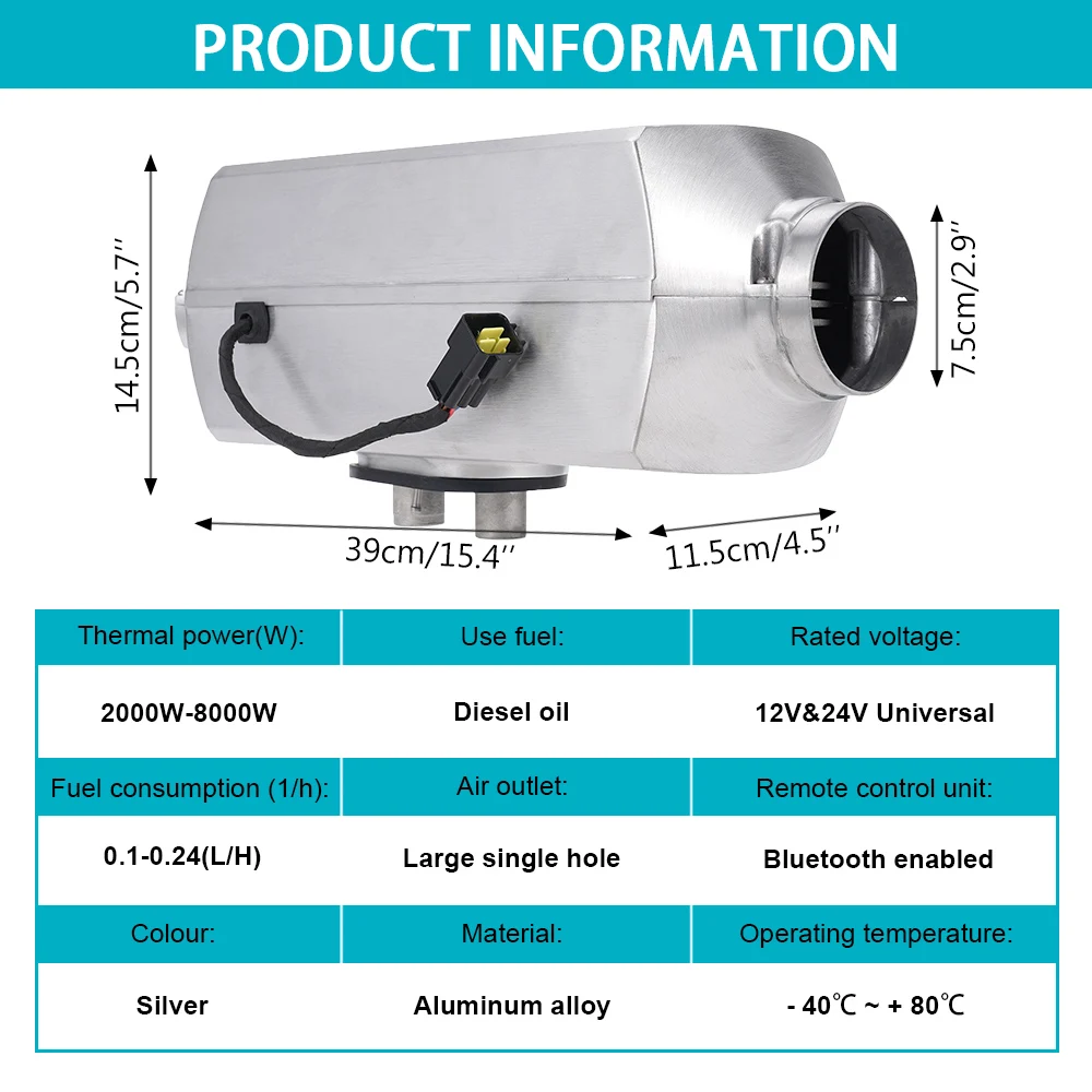 2-8KW 12 فولت و 24 فولت سبليت آلة الألومنيوم حالة سخان الديزل بلوتوث التطبيق وجهاز التحكم عن بعد تيار مستمر/التيار المتناوب ل RV مقطورة شاحنة تخييم قارب حافلة