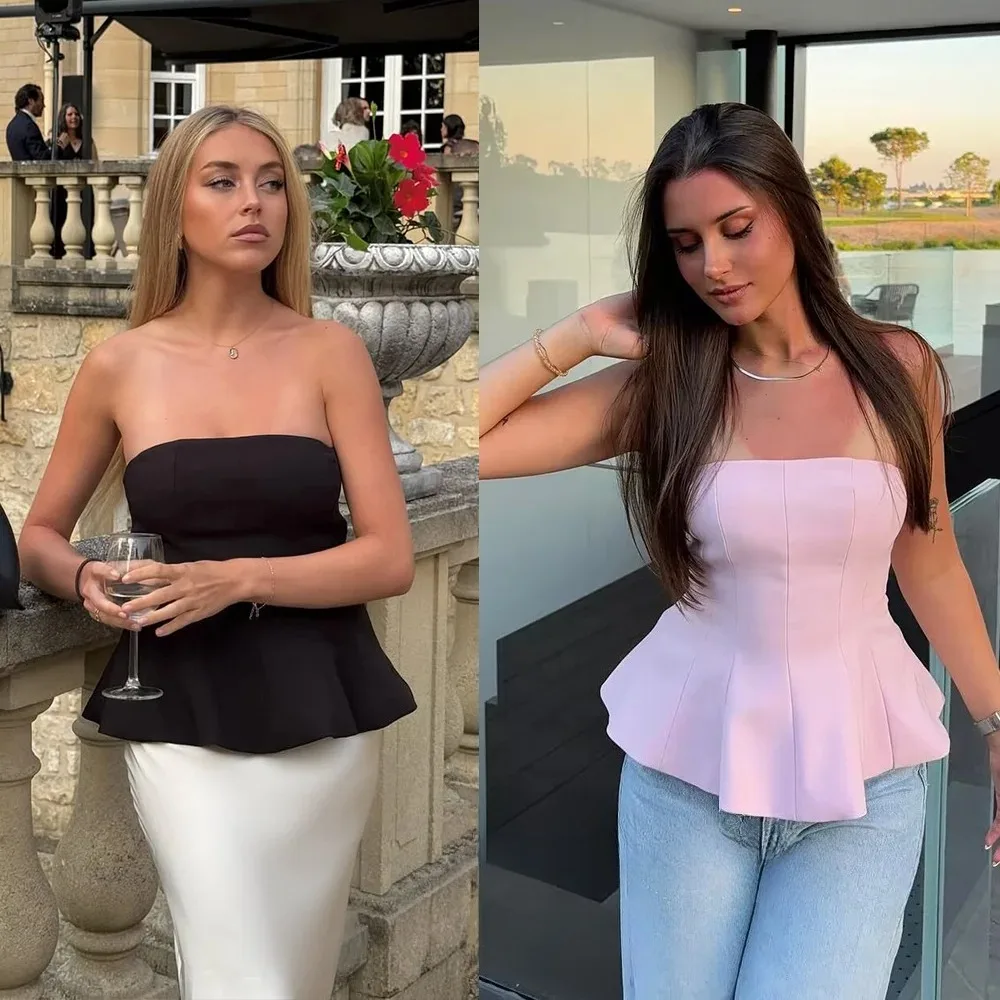 KONDALA Sexy Butter Yellow Cami Ruffles Tube Top Women Fashion 2025 Summer Strapless Y2K Girl Streetwear Tops Holiday Party Tops image 5