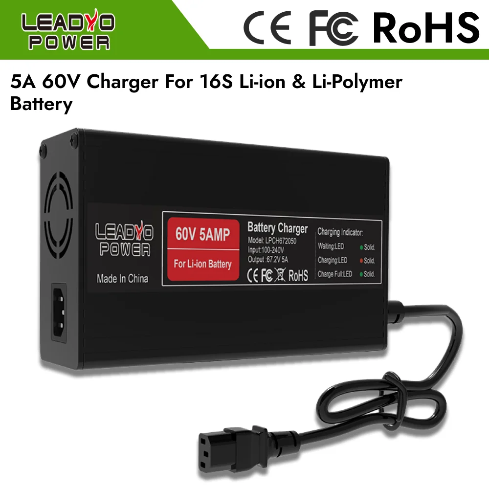 

67.2V 5A Battery Charger 16S 60V Lithium ion battery For Electric Motorcycle With IEC Charger Port