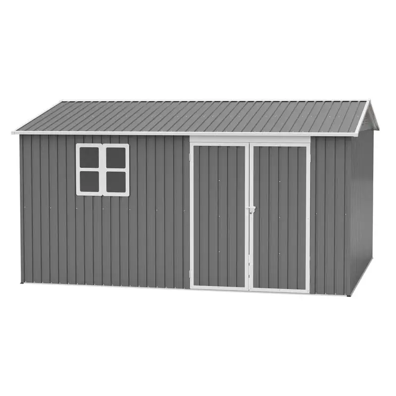 

12x10 FT Metal Storage Shed, Large Outdoor Tool Shed with Lockable Doors, Waterproof Steel Utility Shed for Garden, Heavy Duty