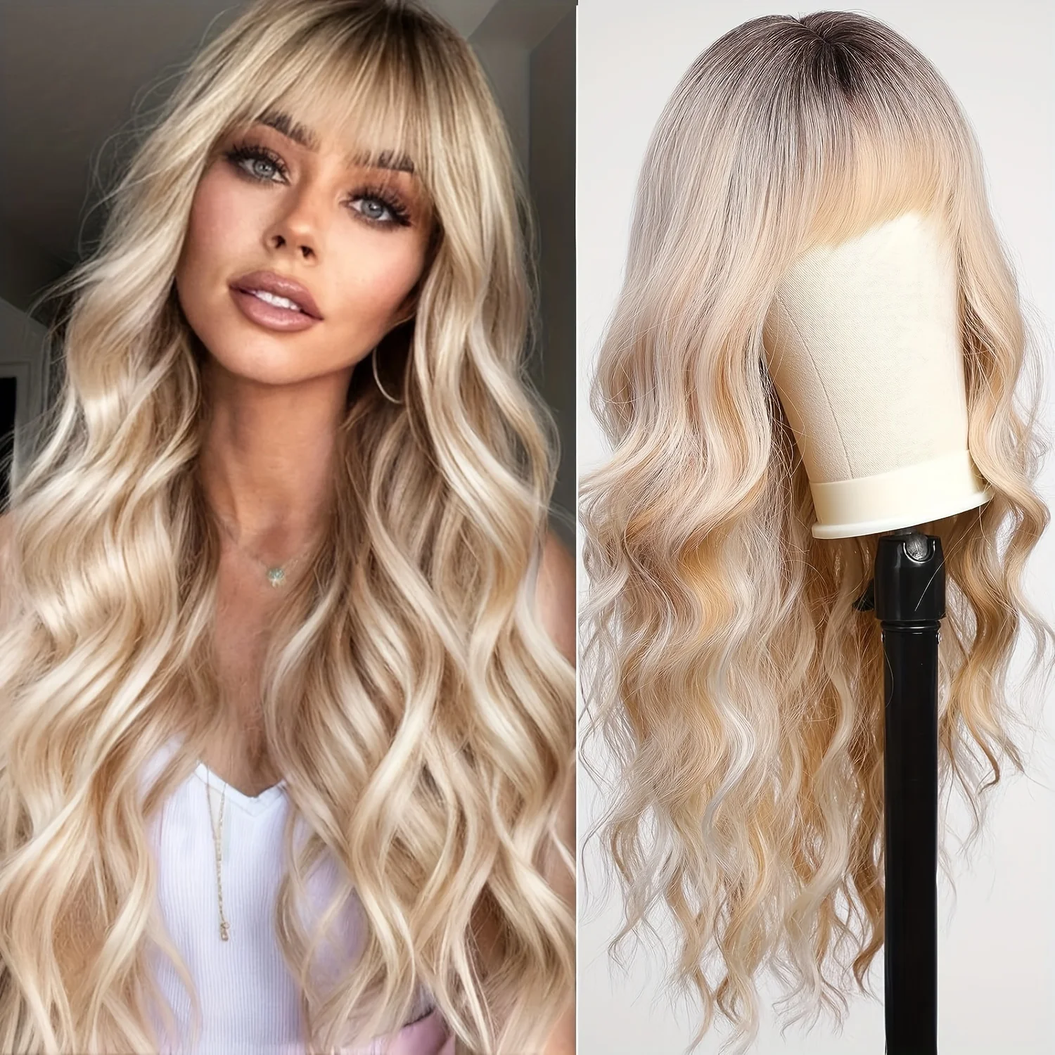 Ombre dyed synthetic long curly hair with rose net cap for breathability