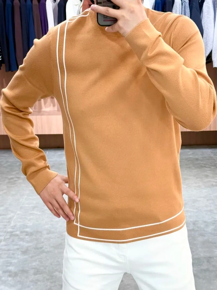 

Высококачественный мужской вязаный свитер с круглым вырезом, повседневный, модный, осенне-зимний, новинка, удобный крой, трендовый стиль, антибактериальный.