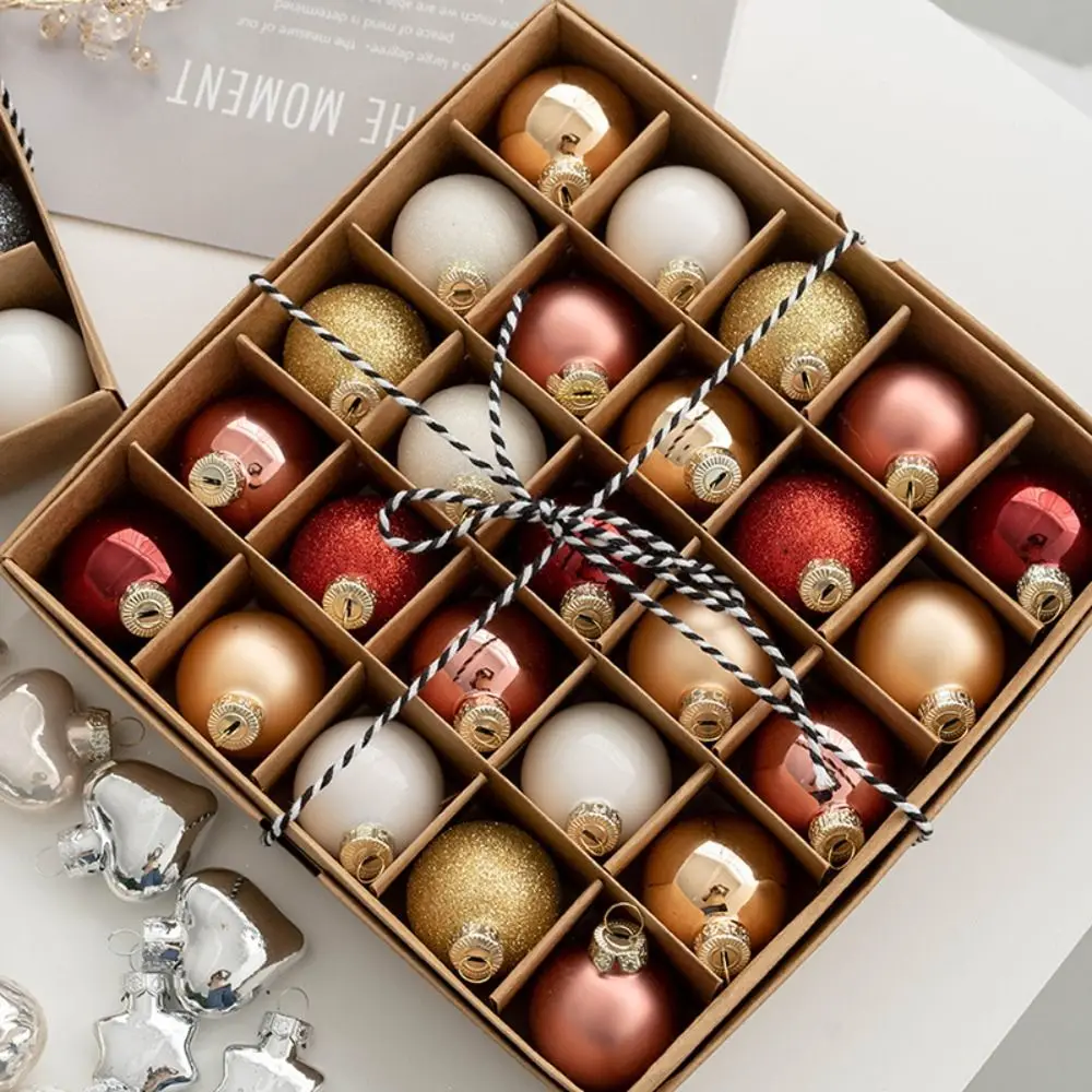 25PCS Durable Glass Christmas Ball Set Pink Red Gold Suspensable Christmas Tree Balls 4cm Xmas Ornament Ball Storefront