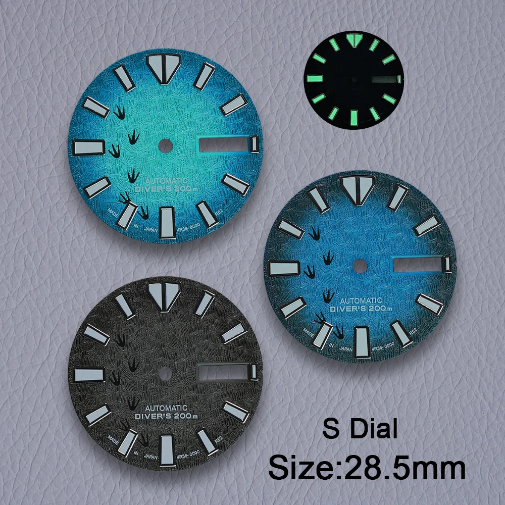 Esfera NH36 de 28,5mm con logotipo S, esfera con huella para movimiento NH35/NH36/4R/7S, accesorios de reloj luminosos verdes