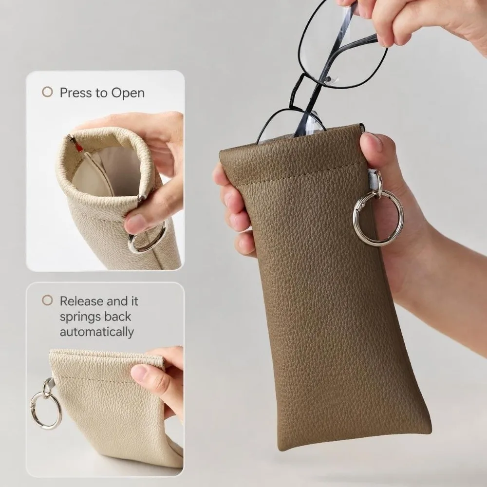 with Glasses Cloth Glasses Bag Automatic Closed Earphone Storage Eyewear Pouch Soft PU Protective Cover Sunglasses Case