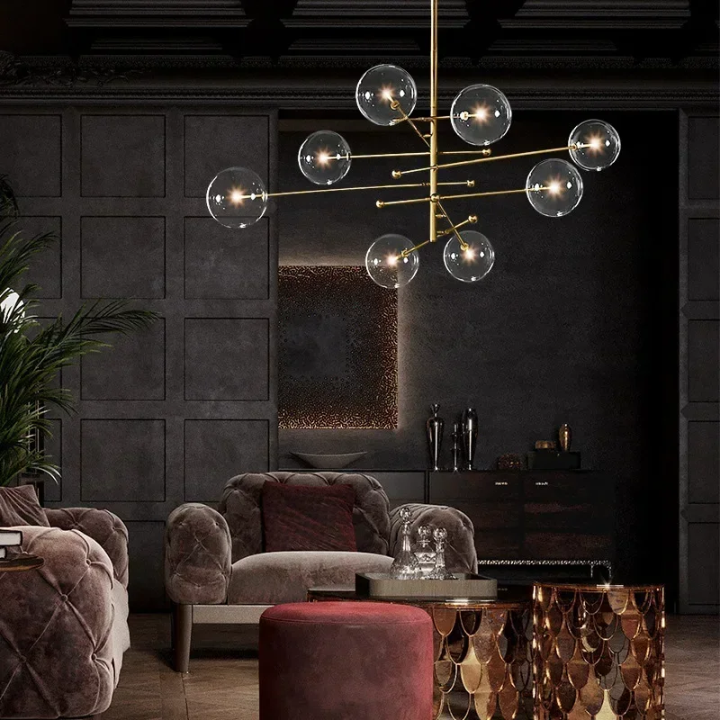 Creative Art Glass Ball Pendant Lamp, Nordic Black Gold LED Chandelier, Stylish Decorative Light for Living Room, Bedroom & Mode