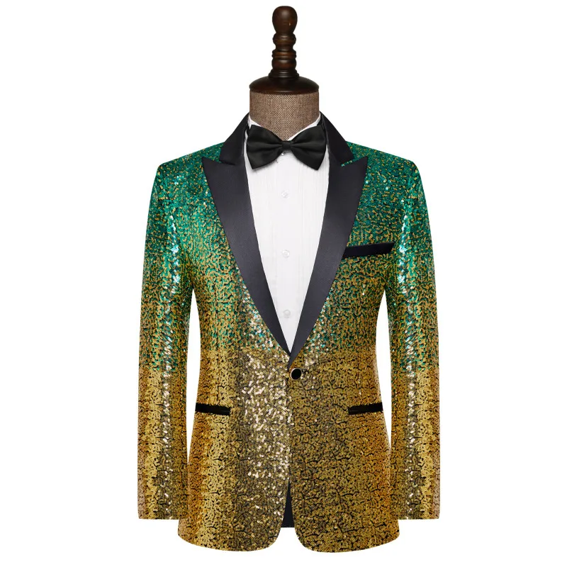 

HOO 2024 Men's Gradient Color-Blocking Sequin blazer Stage Show Performance Host blazer