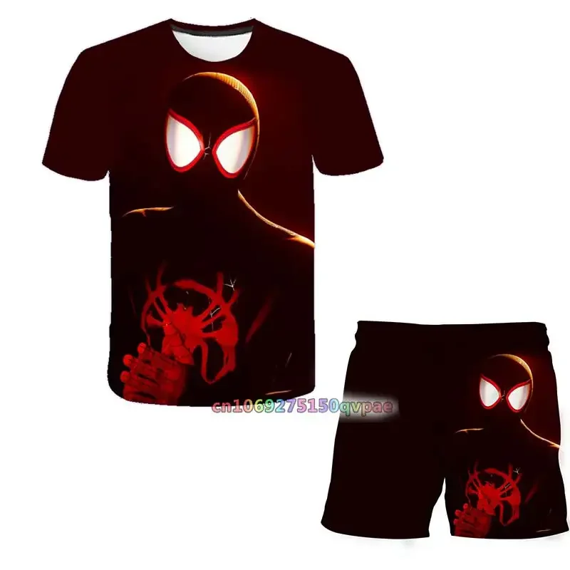 Summer Fashion Marvel Popular Movies Spider-Man t shirts boys Suit SpiderMan T-shirt 2 Piece Sets boy's  Kdis Clothes