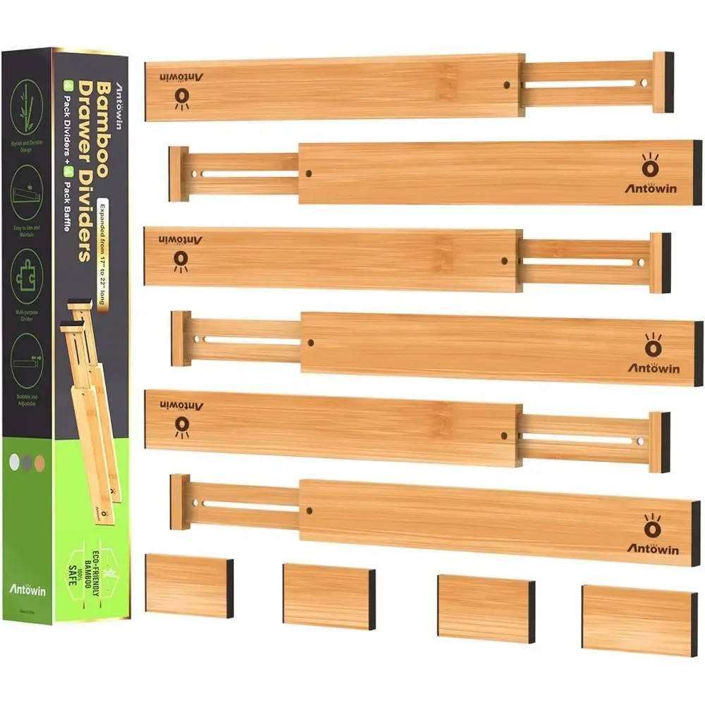 

Bamboo Der Dividers, Expandable Der SeparatSplitter, 17-22 inches Adjustable Spring-loaded Organizer or Large Utensil, Clothes,