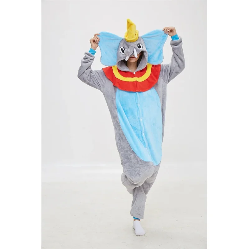 Серые комбинезоны Дамбо для взрослых, аниме, карнавальный костюм, пижама со слоном, цельная карнавальная пижама для взрослых, одежда для сна с капюшоном