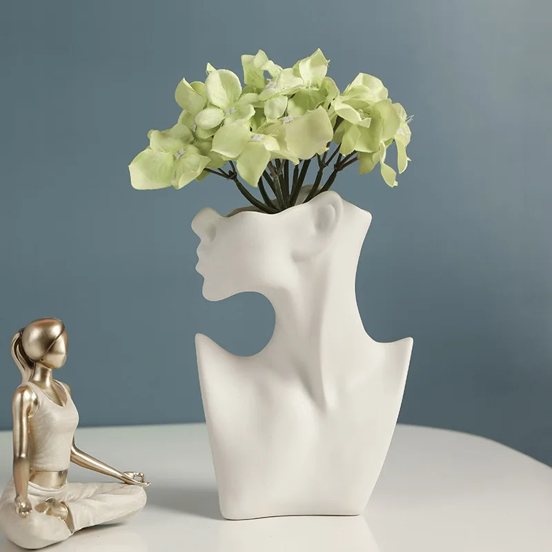 ARTLOVIN Nordic White Character Vase Ceramics Statue Flower Vase Face Pots Bust Head Shaped for Birthday Gifts Home Office Decor