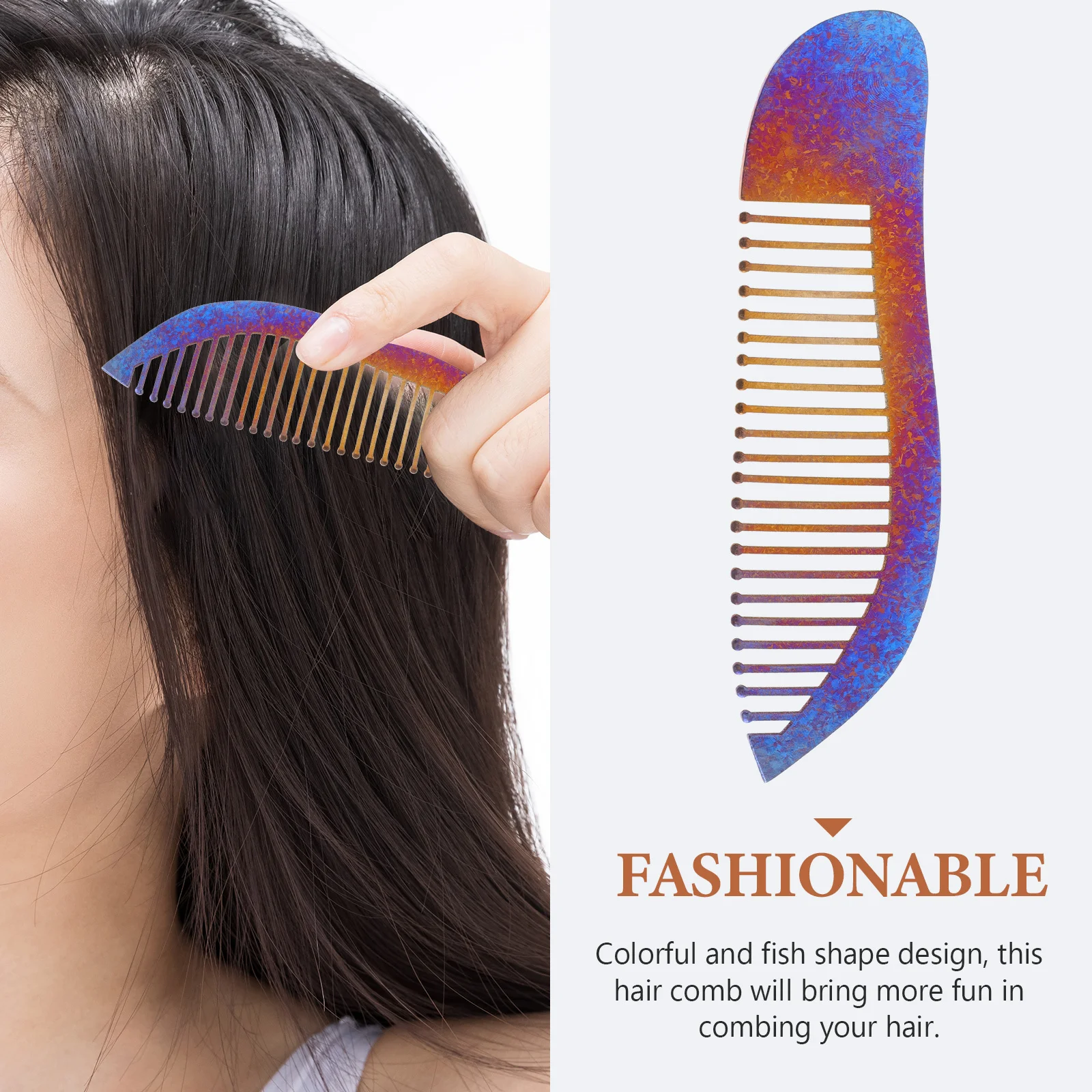 مشط تصفيف ممتاز من سبائك التيتانيوم المضاد للصدأ، أداة تصفيف الشعر المحمولة الملونة على شكل سمكة، تصميم أسنان حادة لصالونات التجميل