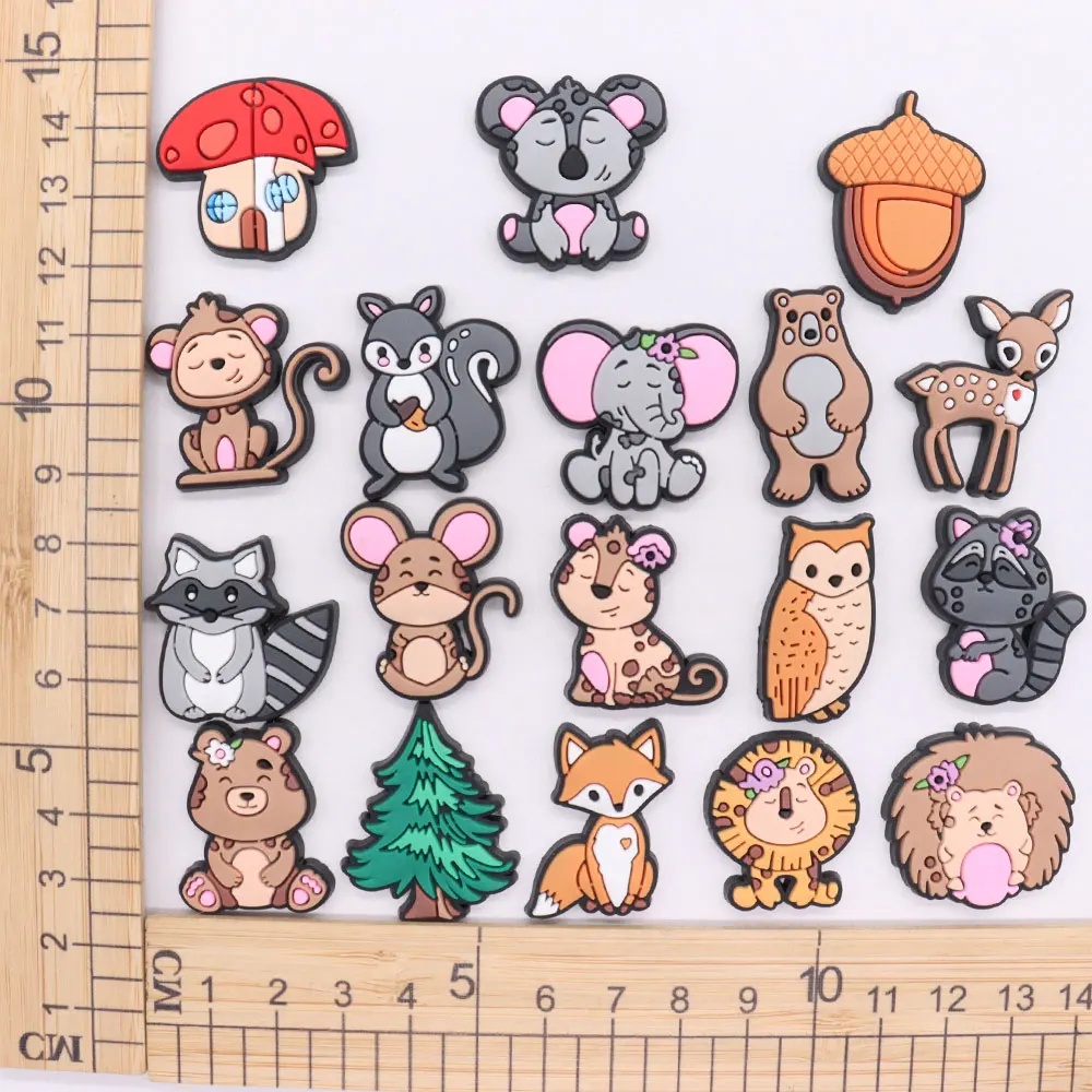 New Arrival 1-18pcs Shoe Charms Elephant Lion Hedgehog Monkey Bear Accessories PVC Shoes Decoration For Wristbands Kids Gift