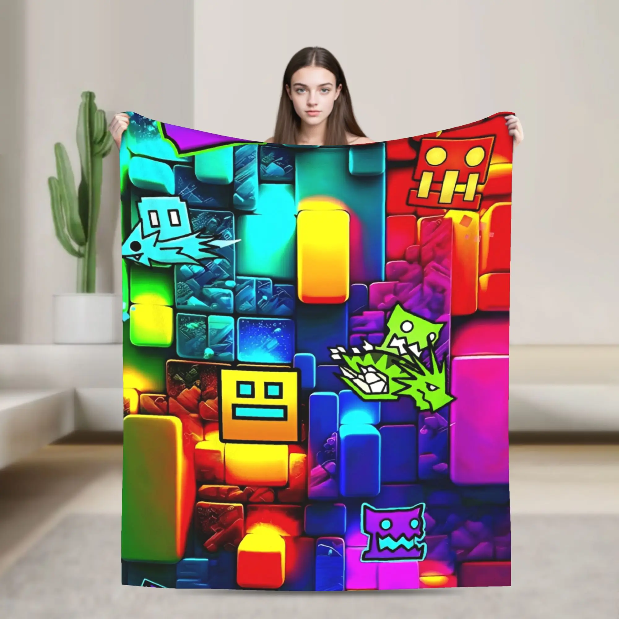 

Geometry Gaming Dashed Flannel Blankets Warm Soft Throw Blanket for Bedroom Airplane Travel Bedspread Sofa Bed Cover