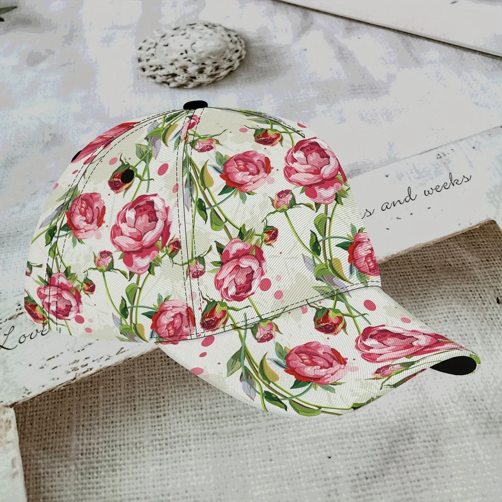 Custom Blossoming Peony Branches Abstract Baseball Cap,Adjustable Snapback Lightweight Breathable Unisex Baseball Hat