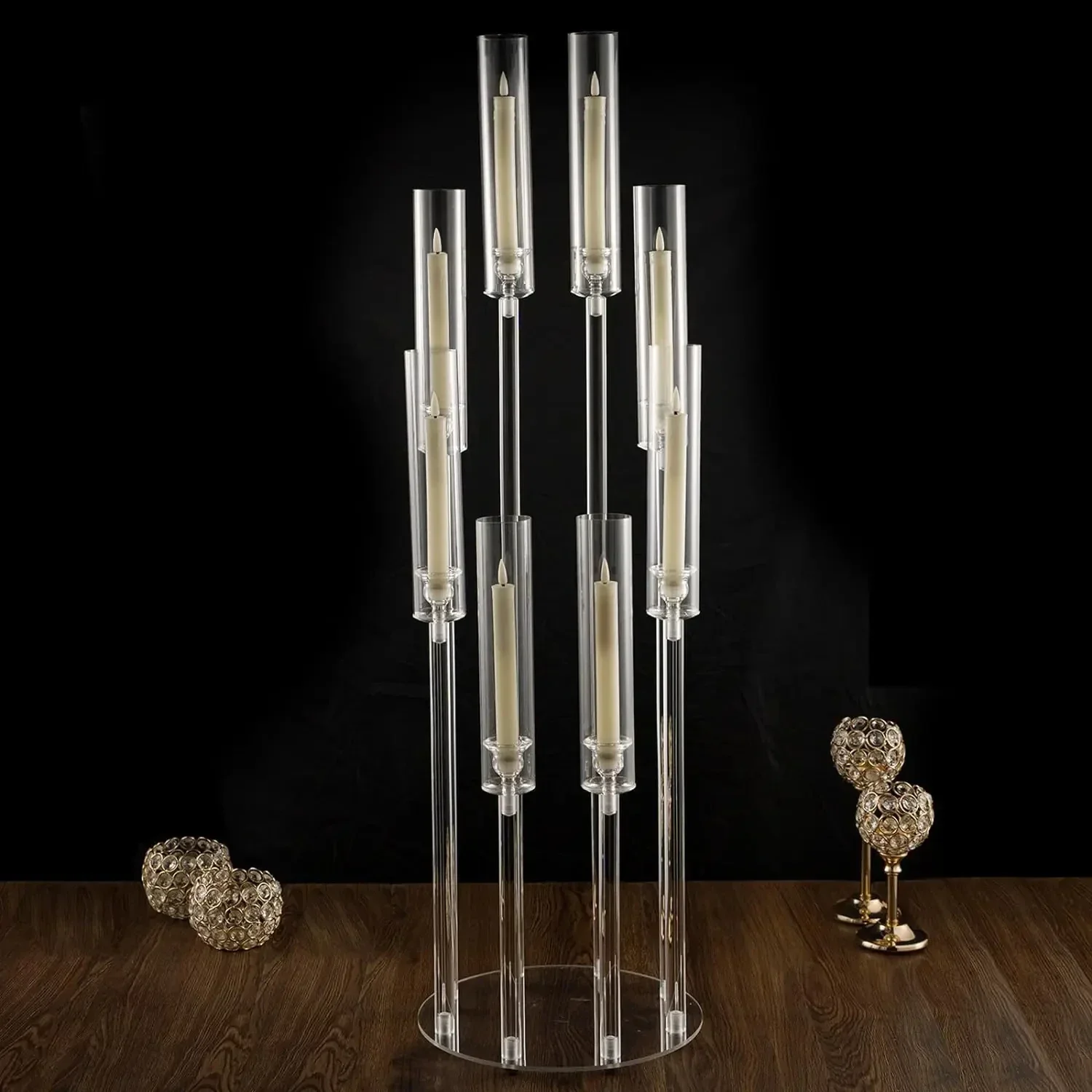 2/10Pcs 8 Arms Clear Candlesticks Holder 38.5 Inches Tall Arcylic Candelabra Candle Holder Events Party Wedding Table Centerpiec