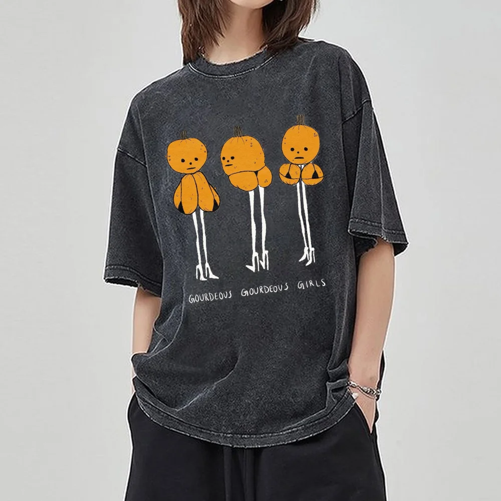 

Halloween Themed Pumpkin Print Wash T-Shirt Women Unisex Couple Oversized Short Sleeve Daily Casual Commuting Student Teen Top