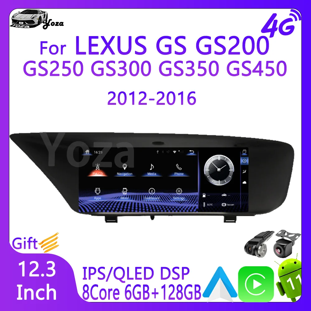 Yoza Carplay Car Radio For Lexus GS300 450 400 2012-2016 Android11 Touch Screen Multimedia Player Navigation 5G WIFI Gift Tools