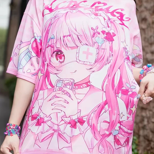 Japanischer Landmine-Stil Anime-Print Atmungsaktives Lockeres T-Shirt Kurzarm Y2K Harajuku Subkultur Erwachsene-Kinder 2026 Spezial – Detail 3