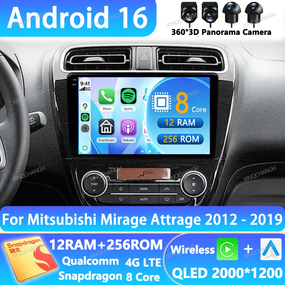 Radio para Auto Android 16 para Mitsubishi Mirage Attrage 2012 2018 2019 Space Star 2014, Unidad Principal Multimedia, Reproductor de Video 2DIN, GPS, Bluetooth