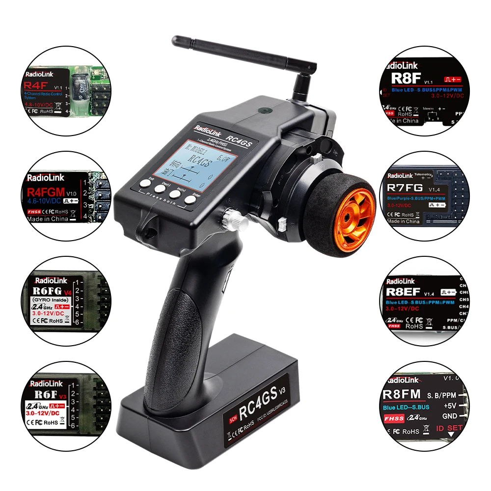 RadioLink RC4GS V3 2.4G 5-kanałowy Nadajnik Zdalnego Sterowania z Odbiornikiem R6FG z Żyroskopem do Modeli RC Samochodów Łodzi Robotów Akcesoria