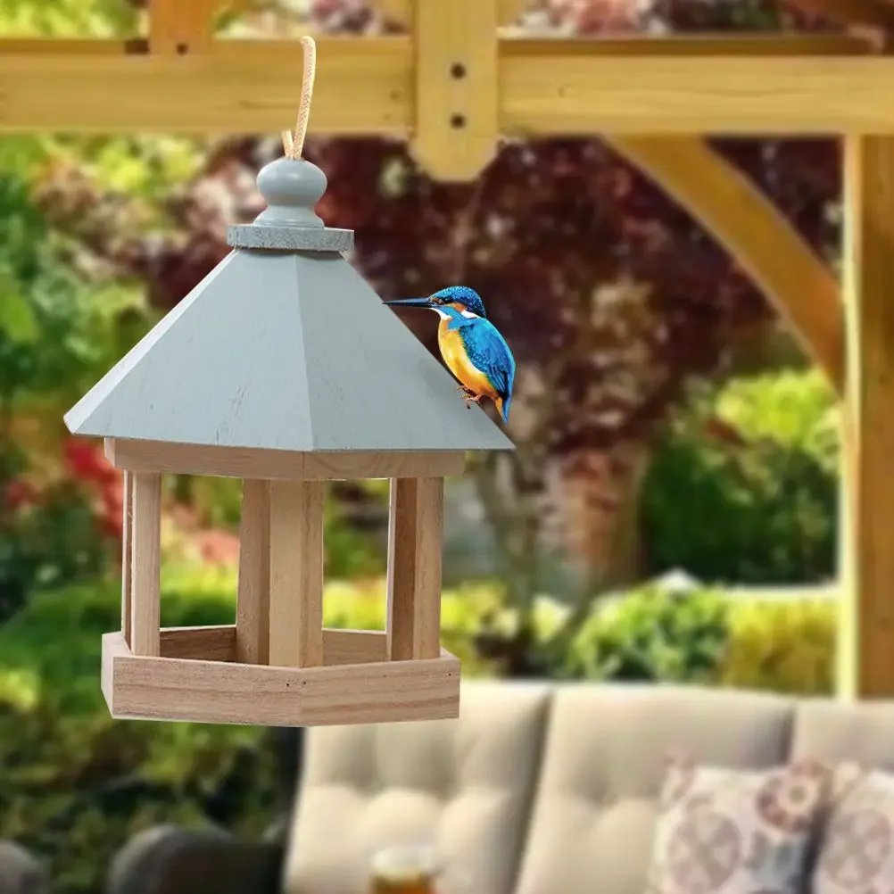 Wooden House Bird Feeder Outdoor Wooden Birds House Hanging Feeding Station Hollow Bird Feeder Food Container  Garden Park