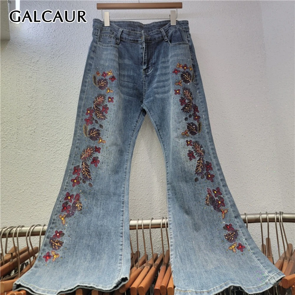 

Брюки женские расклешенные GALCAUR, однотонные с вышивкой, с высокой талией, свободные, в стиле ретро, для уличной моды, осенняя новинка