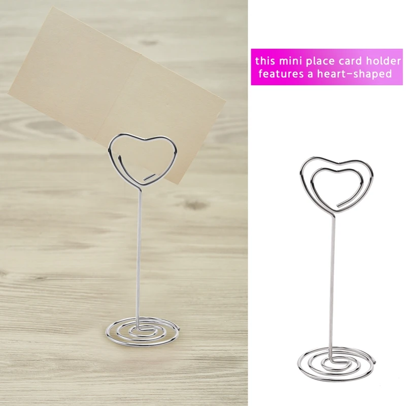 30 Pcs Card Holder Heart Shape Table Picture Stand Wire Tabletop Photo Holder Menu Clips For Wedding Party Number,Silver