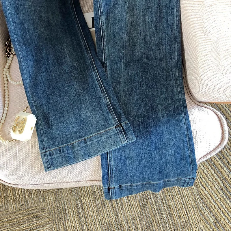 

Casual High Waist Wide Leg Blue Weave Chain Women's Jeans Spring Design Slimming Versatile Spring Autumn High Faion