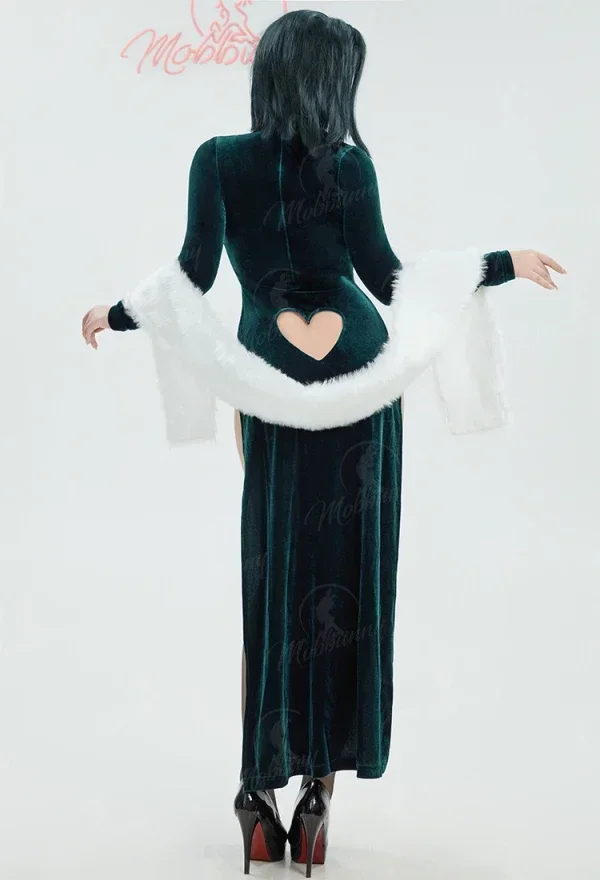 CosplayMobbunny 여성용 란제리 드레스 세트 하이 슬릿 드레스와 숄 스타킹과 목걸이 코스프레 의상