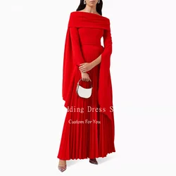 Qanz Red Saudi Arabia Customized Evening Dresses Mermaid Party Prom Gowns Ankle Length Long Sleeves Satin Formal Occasion Dress