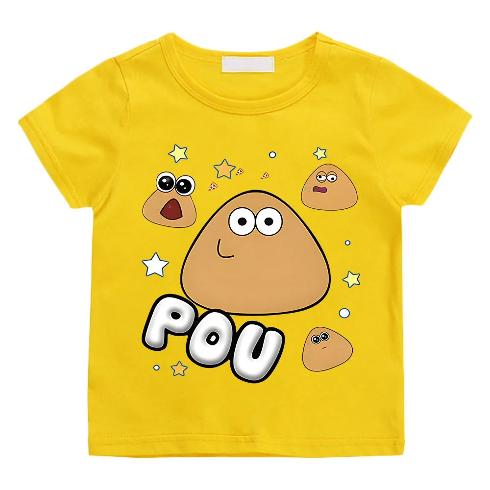 POU Kawaii Print Anime T-shirts Kids Cartoon Manga Tshirt Kawaii Comic Cotton Short Sleeve Boys/Girls T Shirt Teens Streetwear