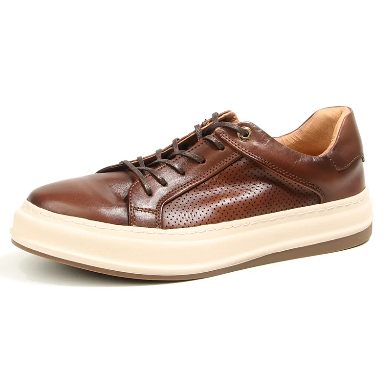 Moda de alta qualidade retro couro sapatos masculinos casuais sapatos esportivos ao ar livre correndo couro genuíno brownblack tênis caminhadas