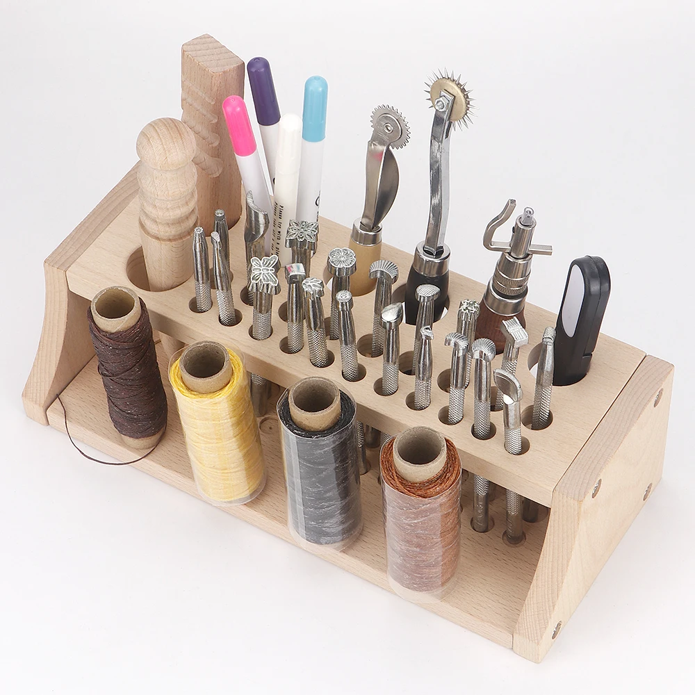 Leathercrafts Beech Tools Holder, Wooden Leather Tool Storage Rack, Spool Thread Stand, Tools Organizer, Tools Display Holder