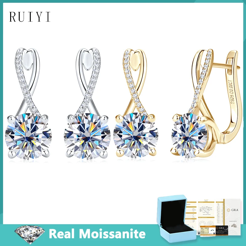 Trendy Luxury 2ct Moissanite Earring For Women Certified Original 925 Sterling Silver Sparkling Diamond Earrings Jewelry Gifts