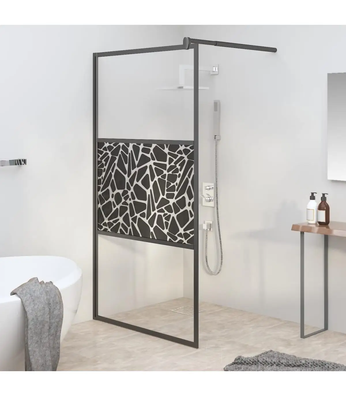 Shower walls and screens screen glass frosted glass design black stones 100x195 cm