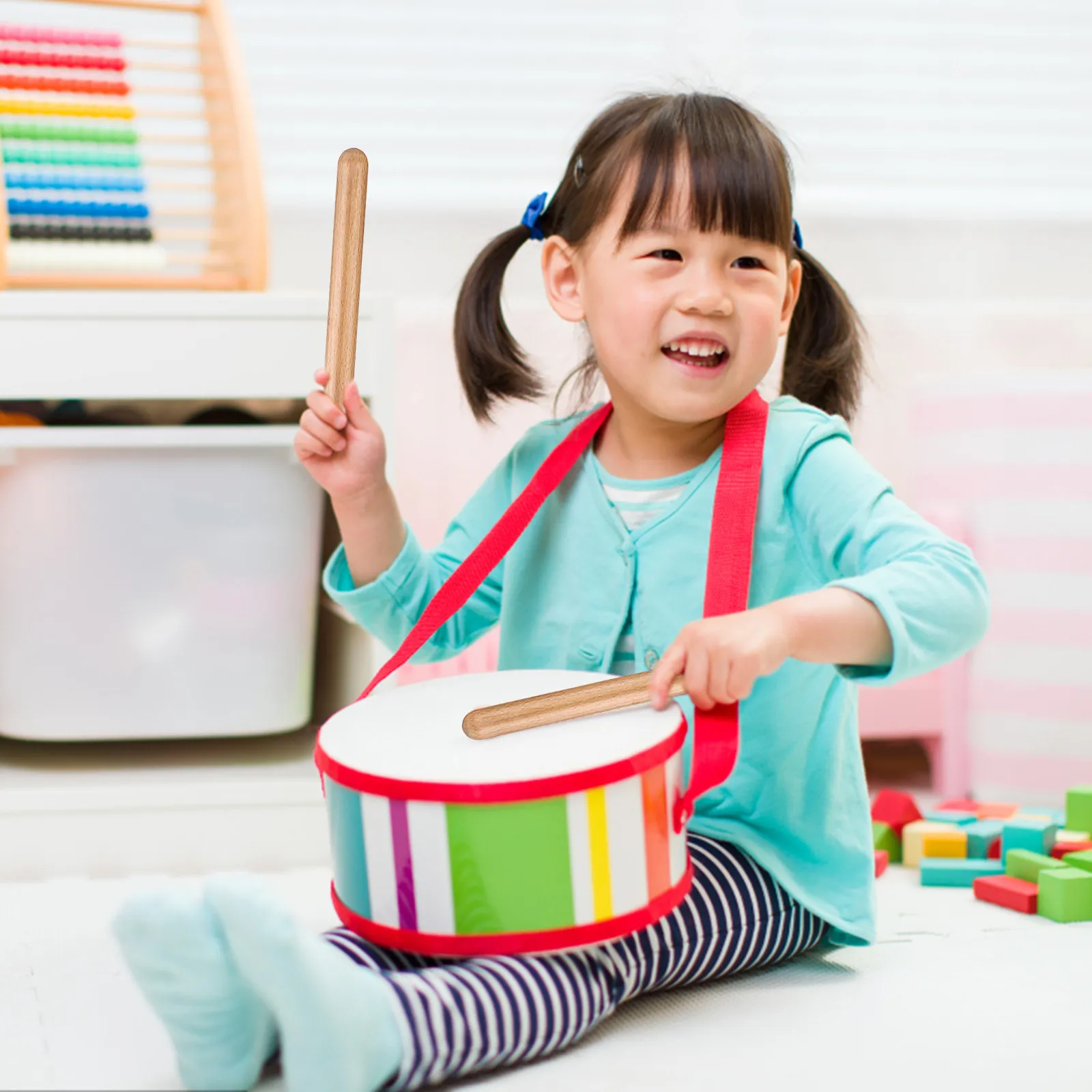 1Set Wooden Percussion Instrument Egg Shaker Rhythm Stick Natural Wood Color for Kids Music Training Beginners