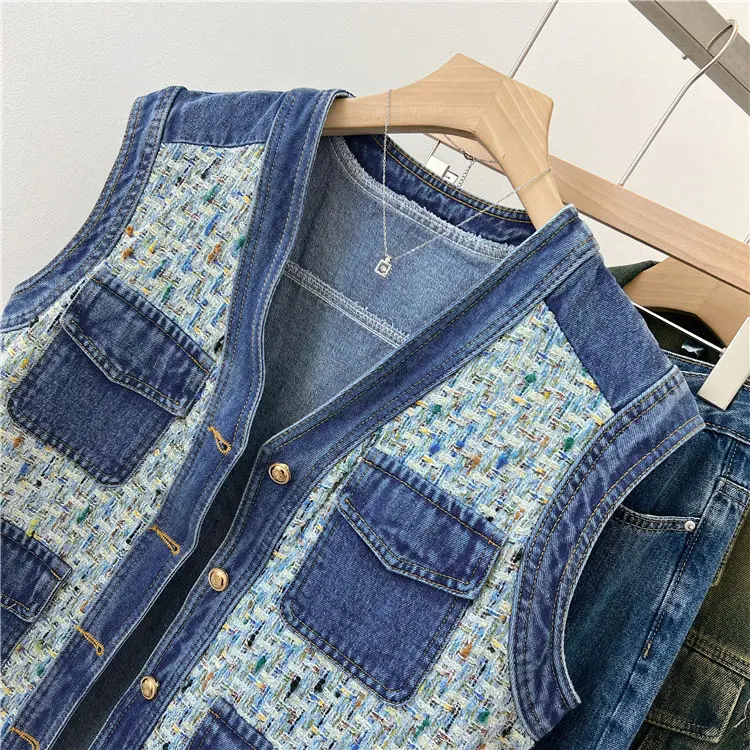 Gilet di jeans per le donne nuovo vestito dalla fasciatura capispalla popolare di quest\'anno 2024 nuovo gilet di moda per il tempo libero