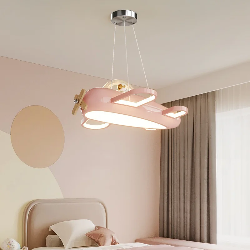 Lámpara de techo con protección ocular de espectro completo para habitación de niños, diseño de avión, luz de dormitorio estilo crema para habitación de dibujos animados de niños y niñas
