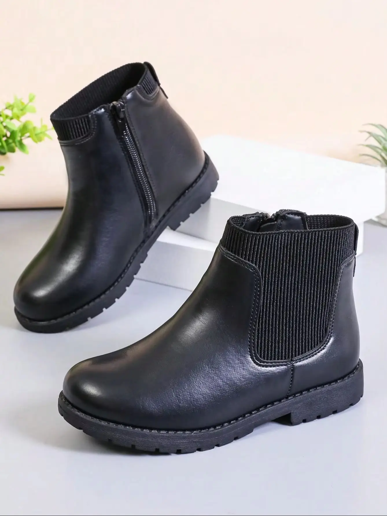 New Black Slip-on Short Rain Boots, Elastic Sock Cuff, Non-slip & Wear-resistant, Lightweight Stylish Ankle Boots for Students