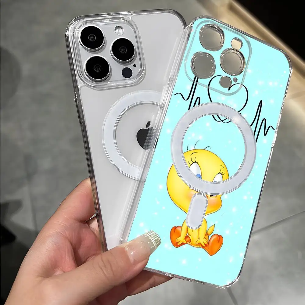 Funny Tweetys Bird Hot Cute Phone Case Transparent Magnetic Suction For IPhone 16 15 14 13 12 11 Pro Max Plus Anti Drop Cover