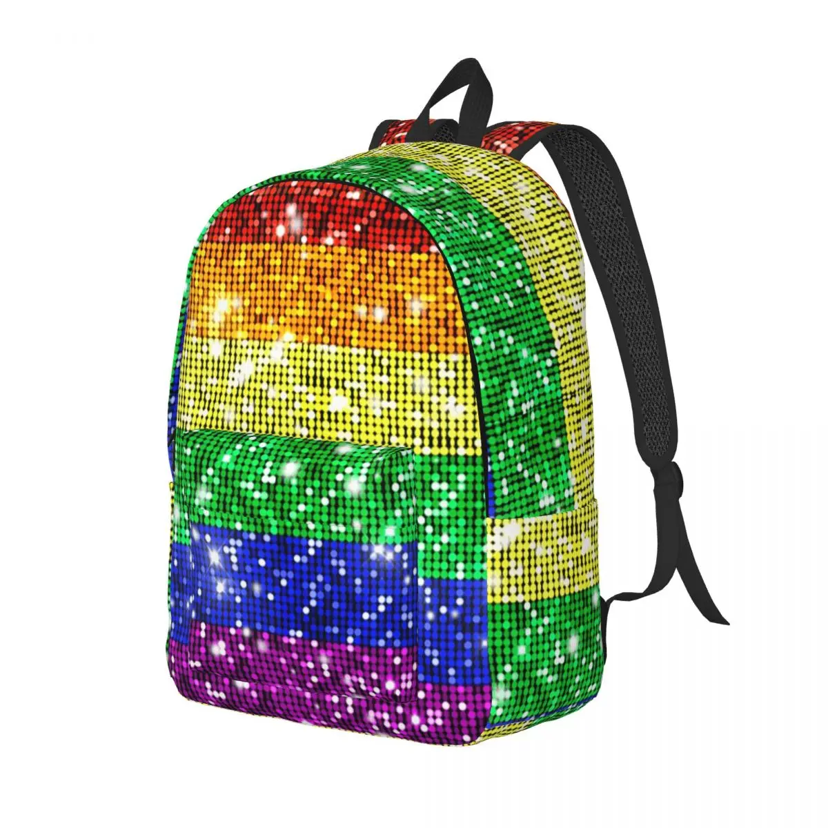 Faux Glitter Rainbow Pride Flag LGBT Gay Lesbian Backpack Daypack Large Capacity Children BookBag School Bag Shoulder