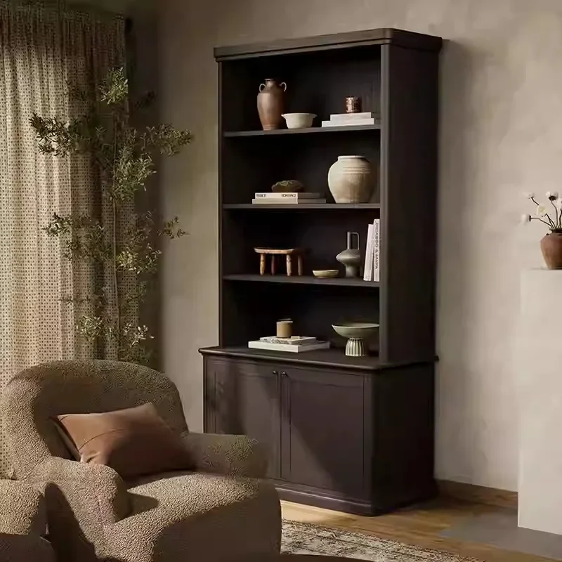 American solid wood study home bookcase open oak storage old storage side cabinet design practical