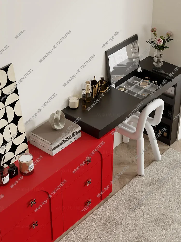 

Medieval style bedroom dresser, chest of drawers, integrated clamshell, makeup table, L-shaped small bedroom multifunctional o