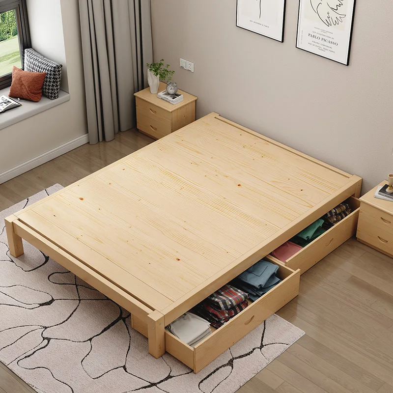 Minimalist Aesthetic Double Bed Frames Queen Size Master Twin King Bed Frames Luxury Wood Cama Box Casal Bedroom Furniture