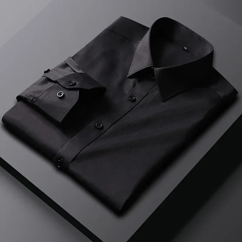 

Men's High-End Solid Color Shirt, White Long Sleeve Business Wear Shirt, Business Casual Top, Classic Fashion Gray Shirt