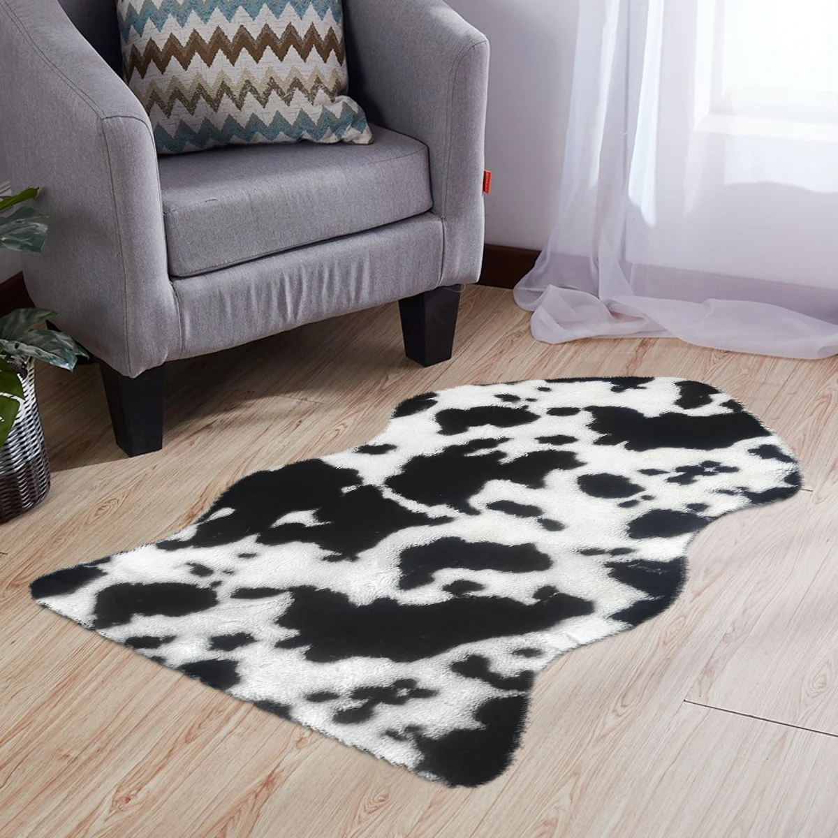 1 Black and white cow flatfish imitation rabbit hair carpet mat for home decoration non-slip for living room and other scenes